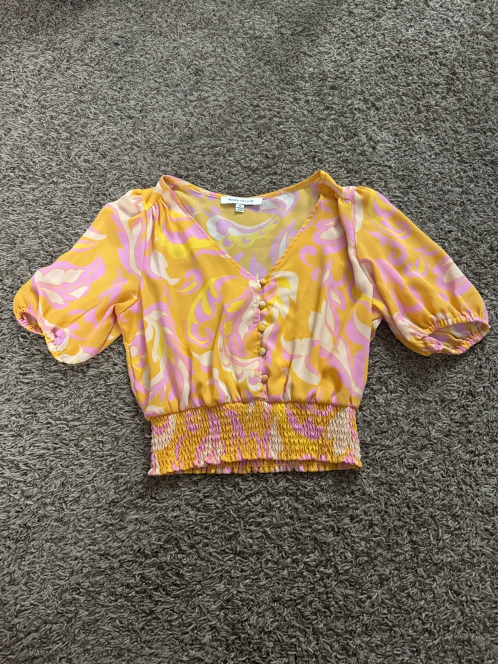 Rose & Olive Smocked V-Neck Crop Blouse